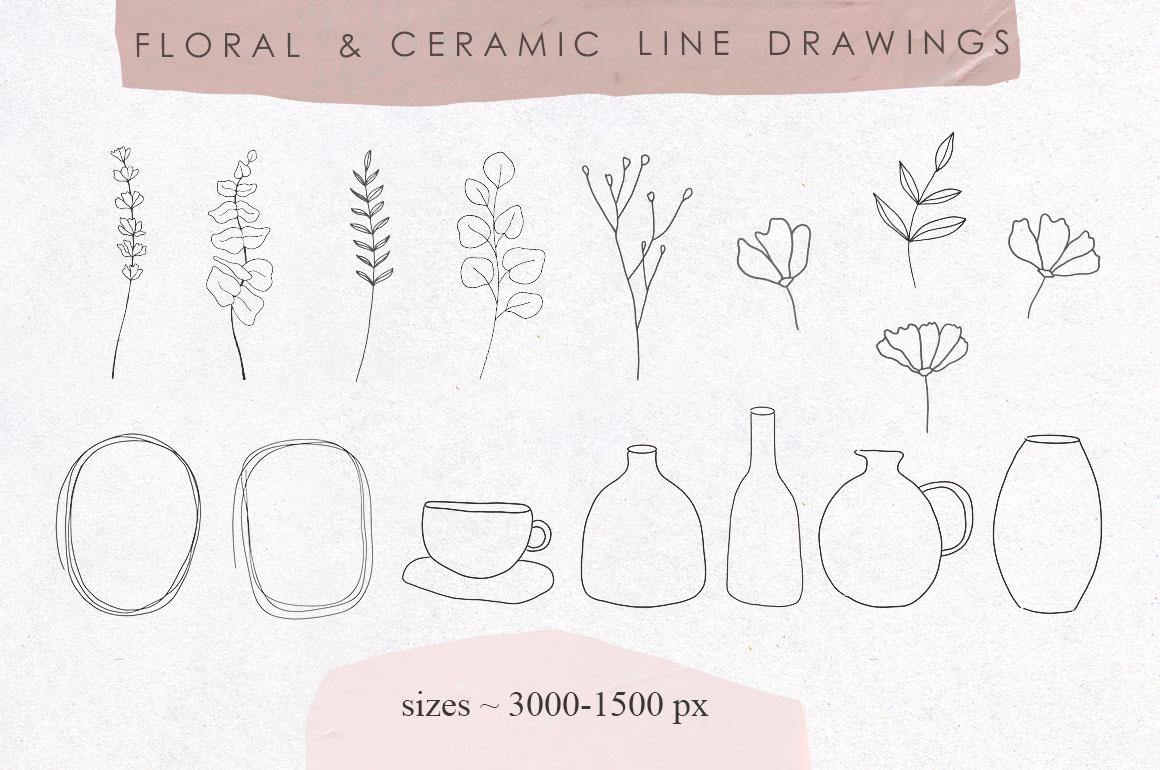 Floral and Ceramic Abstract Bundle 120+ Elements
