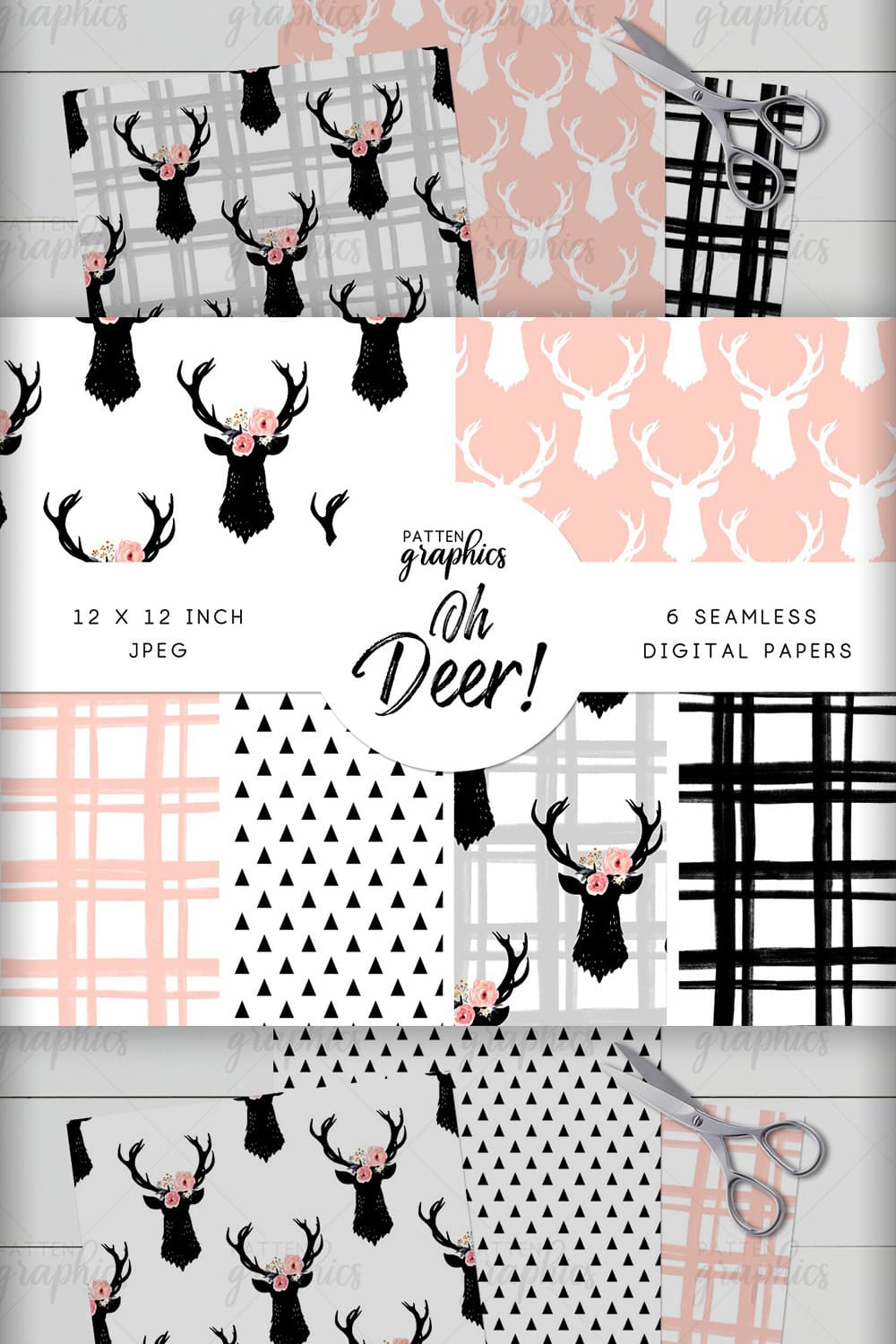 Deer Seamless Pattern, Pink Floral.
