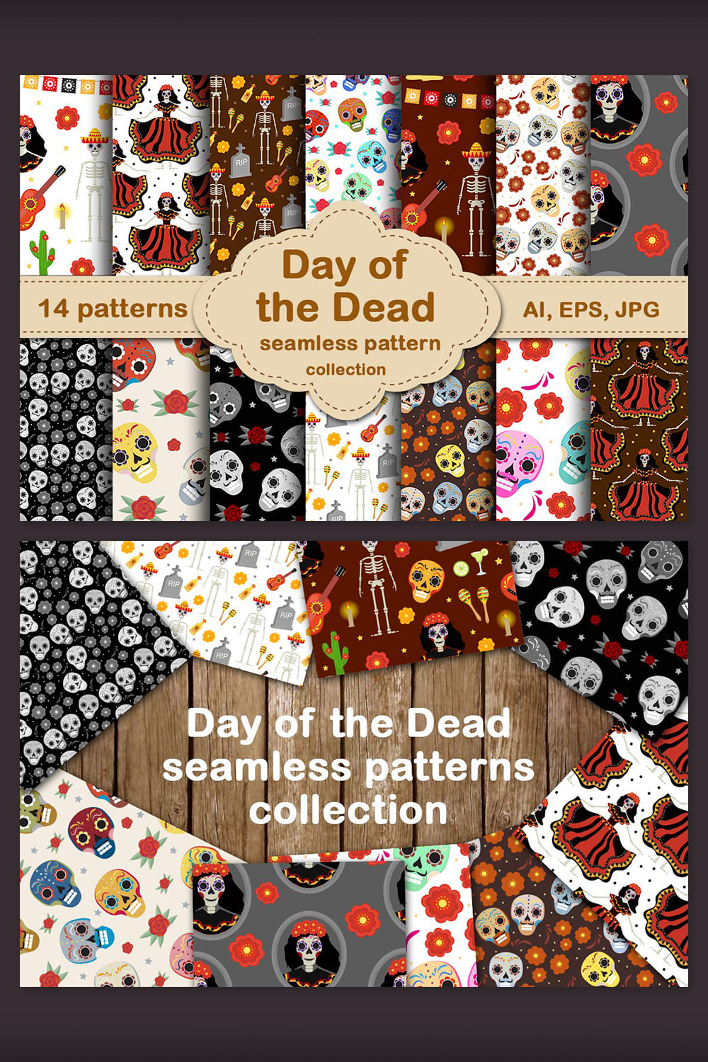 Day of The Dead Seamless Patterns.