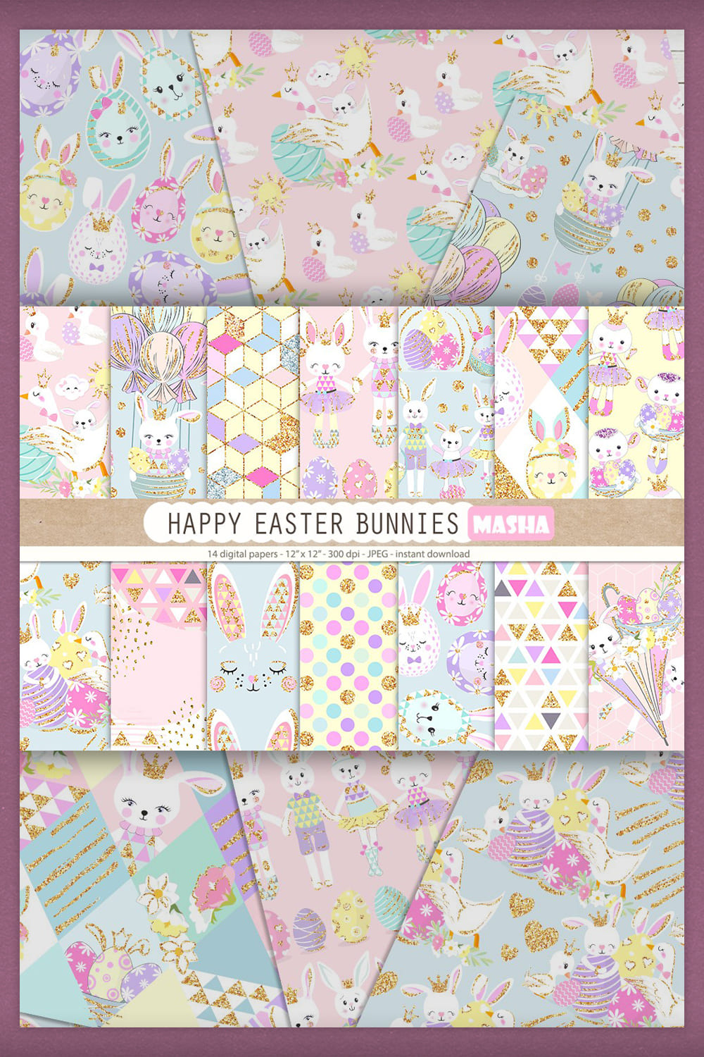 Happy Easter Bunnies Digital Papers.