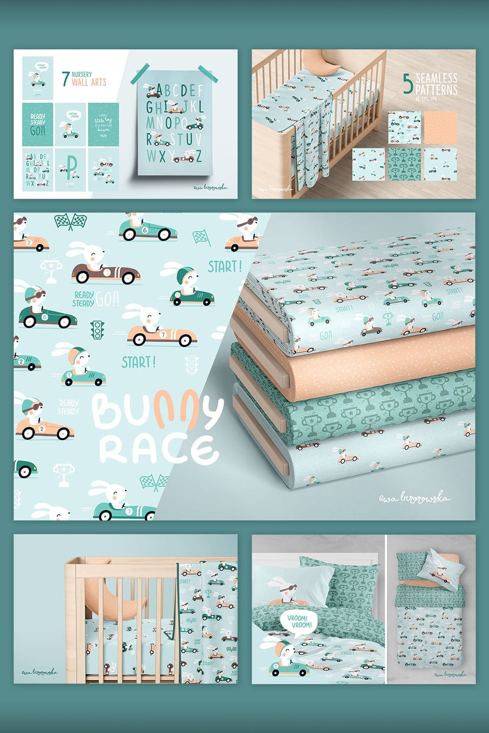 Bunny Race - Vector Pattern & Prints.