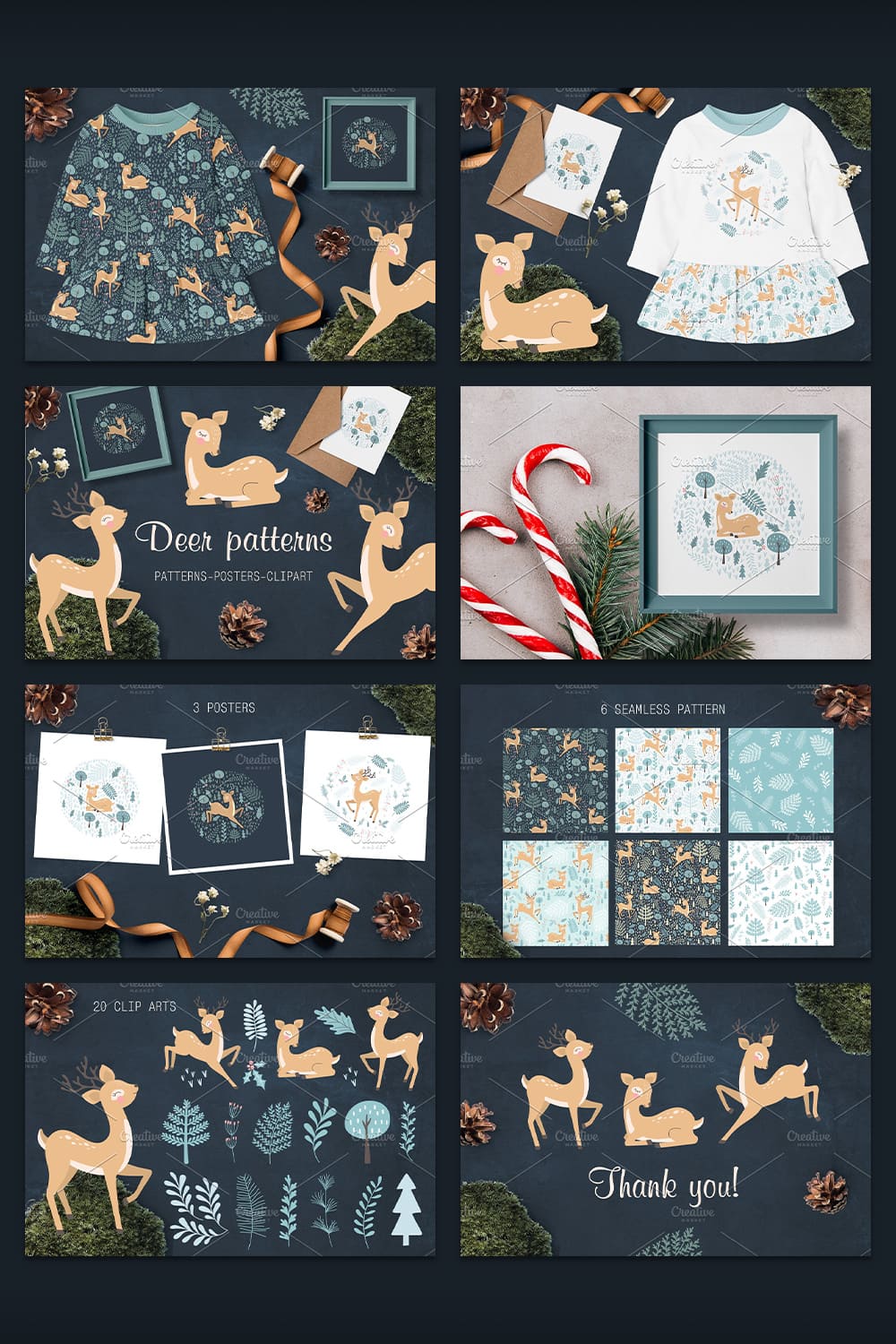 Deer Patterns, Posters, Clipart.
