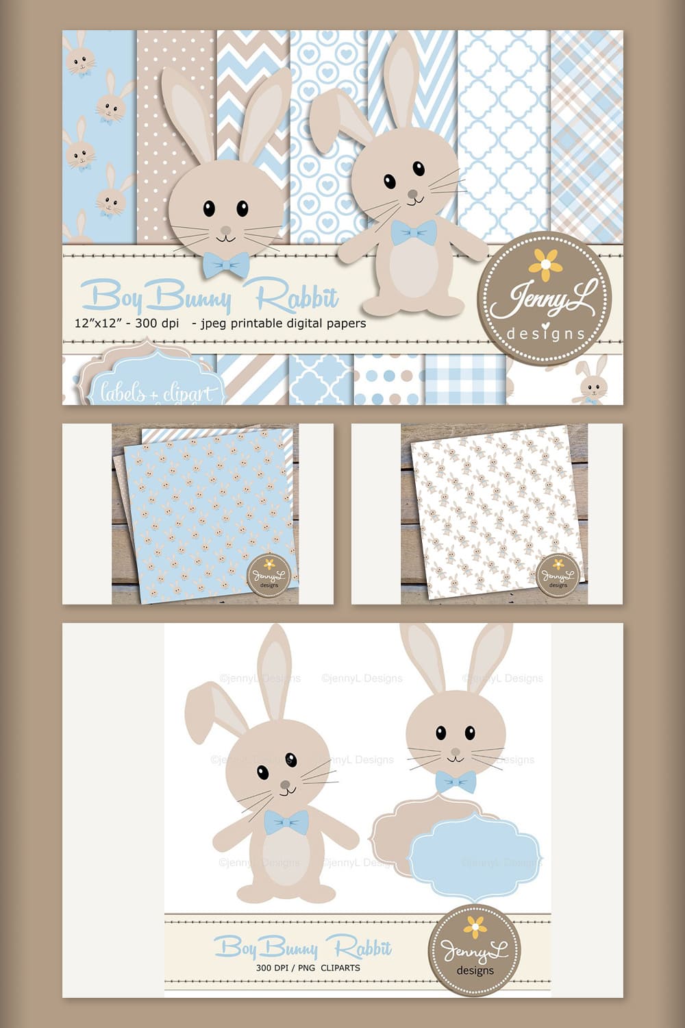 Boy Bunny Rabbit Digital Paper.
