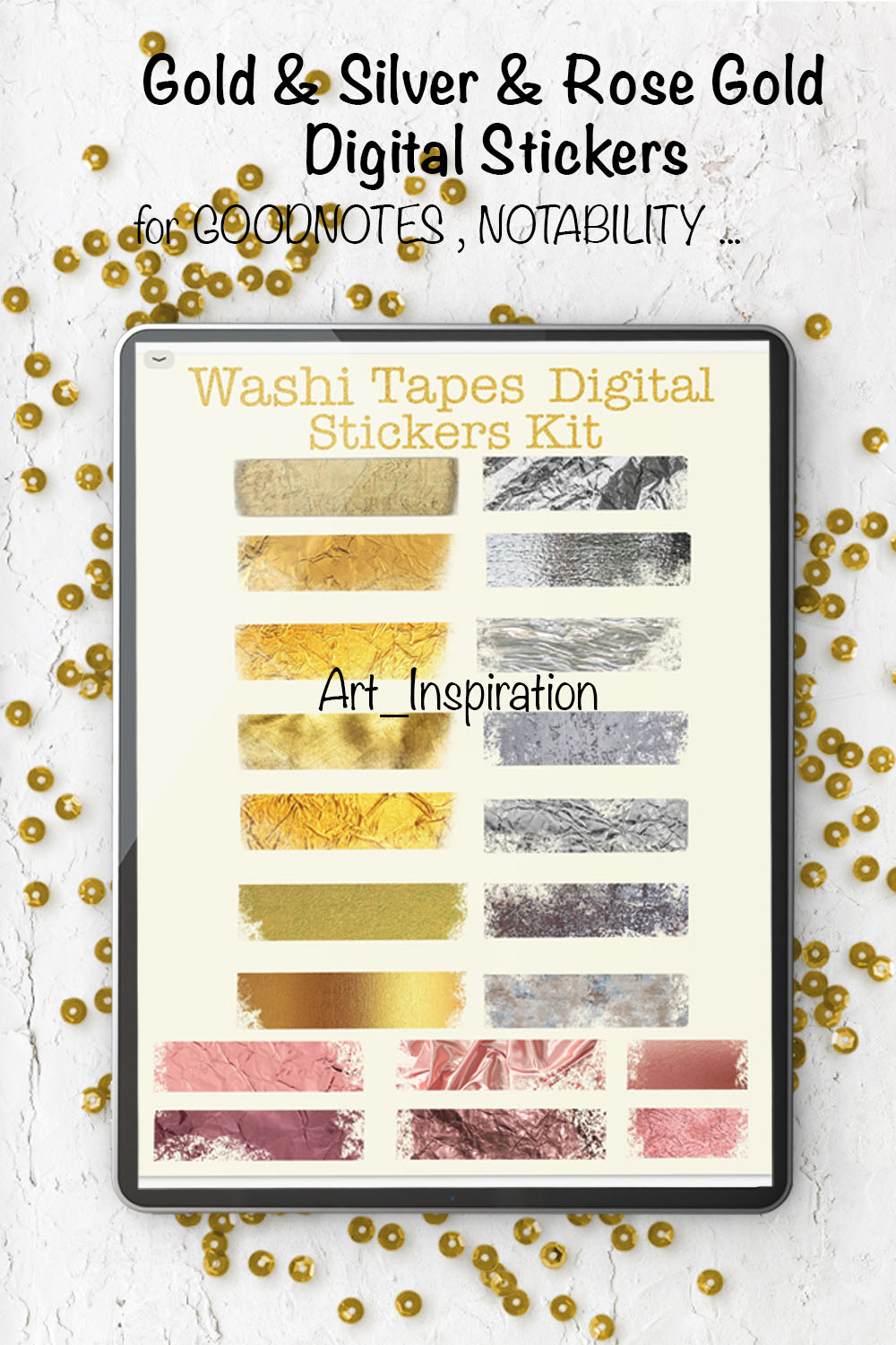 Rose Gold Washi Tape Digital Stickers Stickers for Goodnotes and