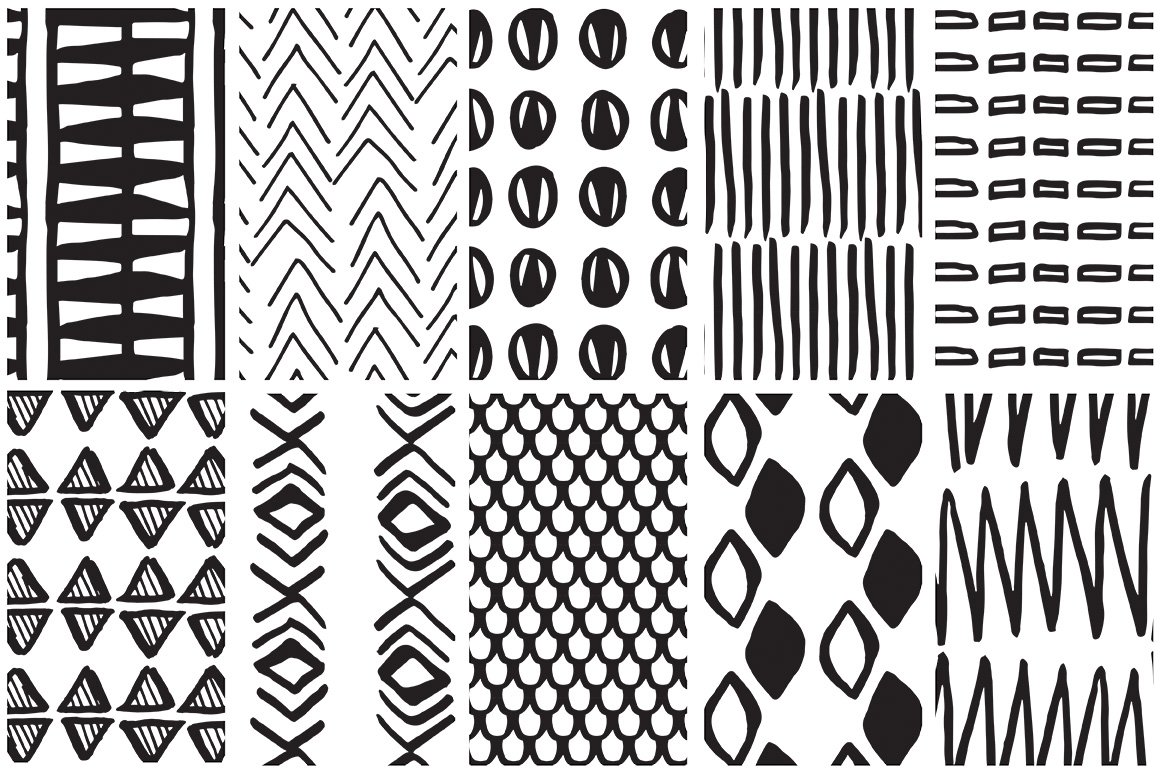 Black and white geometric patterns.