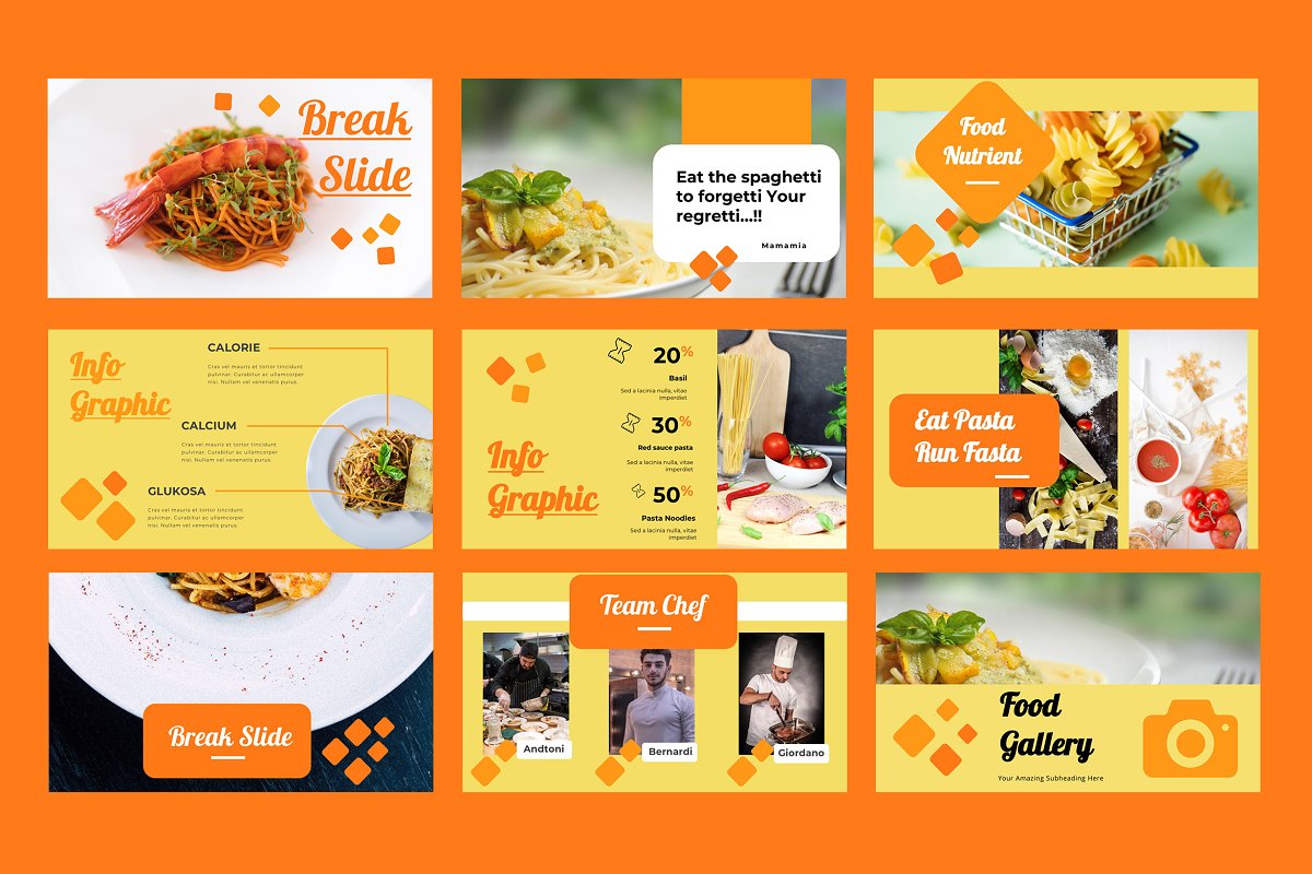 Presentation slides with tasty food images.