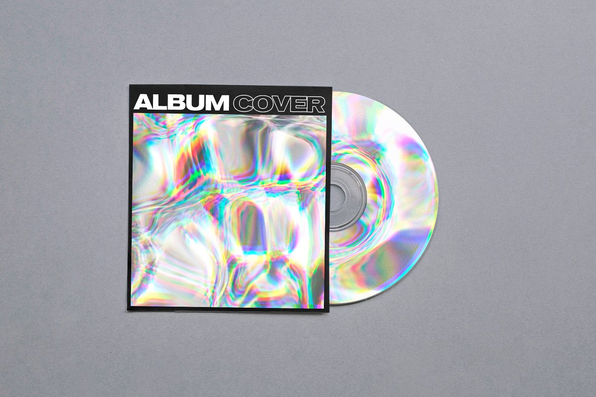 Holographic Glitch Foil Textures - Mockup on the Album Cover.