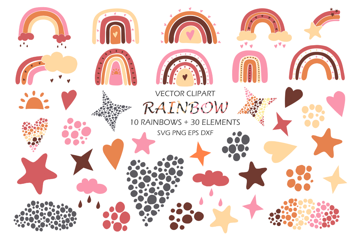 Boho Rainbow Baby Clipart SVG