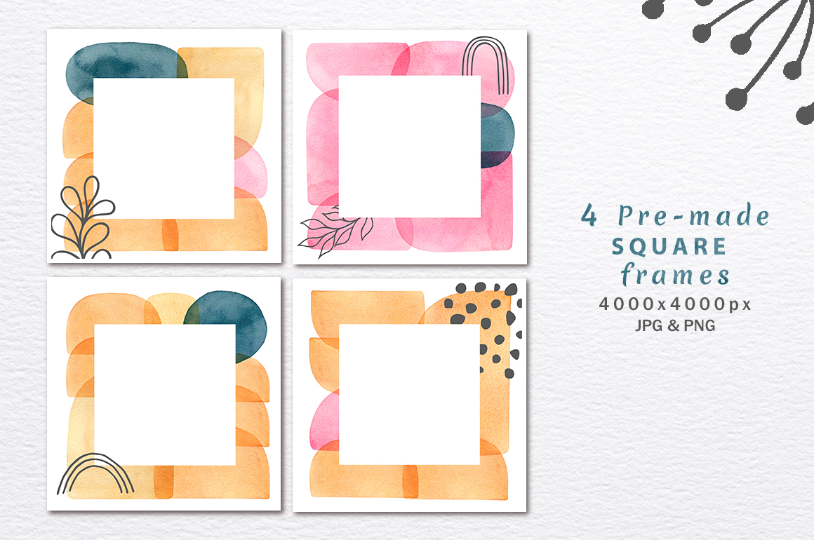 Watercolor Abstract Shapes and Hand drawn Vector Line Arts