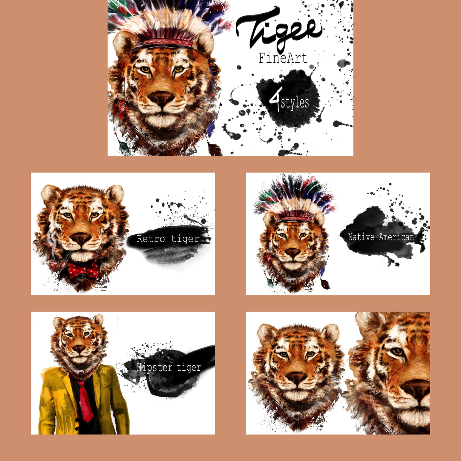 Set tiger portraits .4 styles cover.