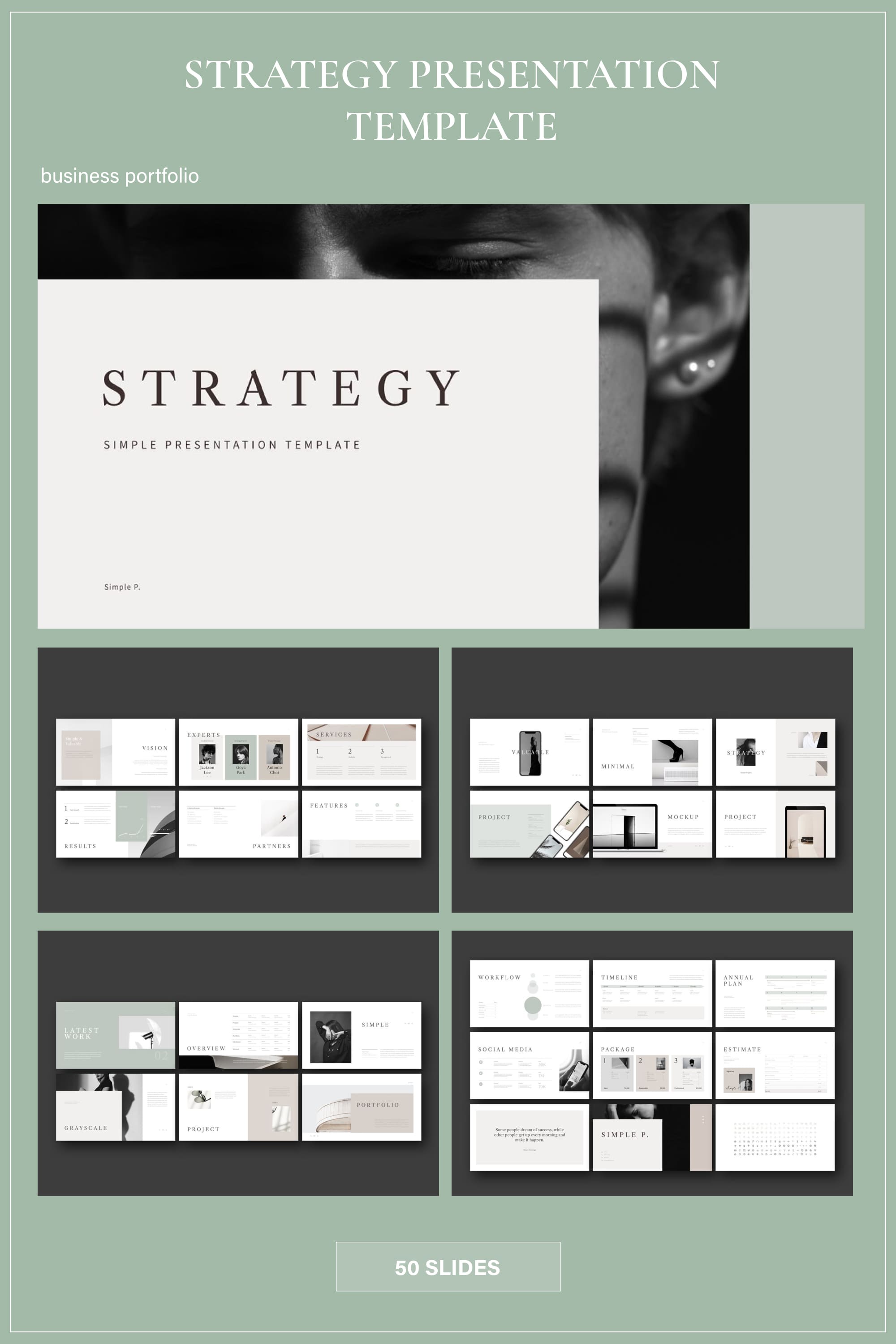 Strategy Presentation Template - preview of Pinterest image.