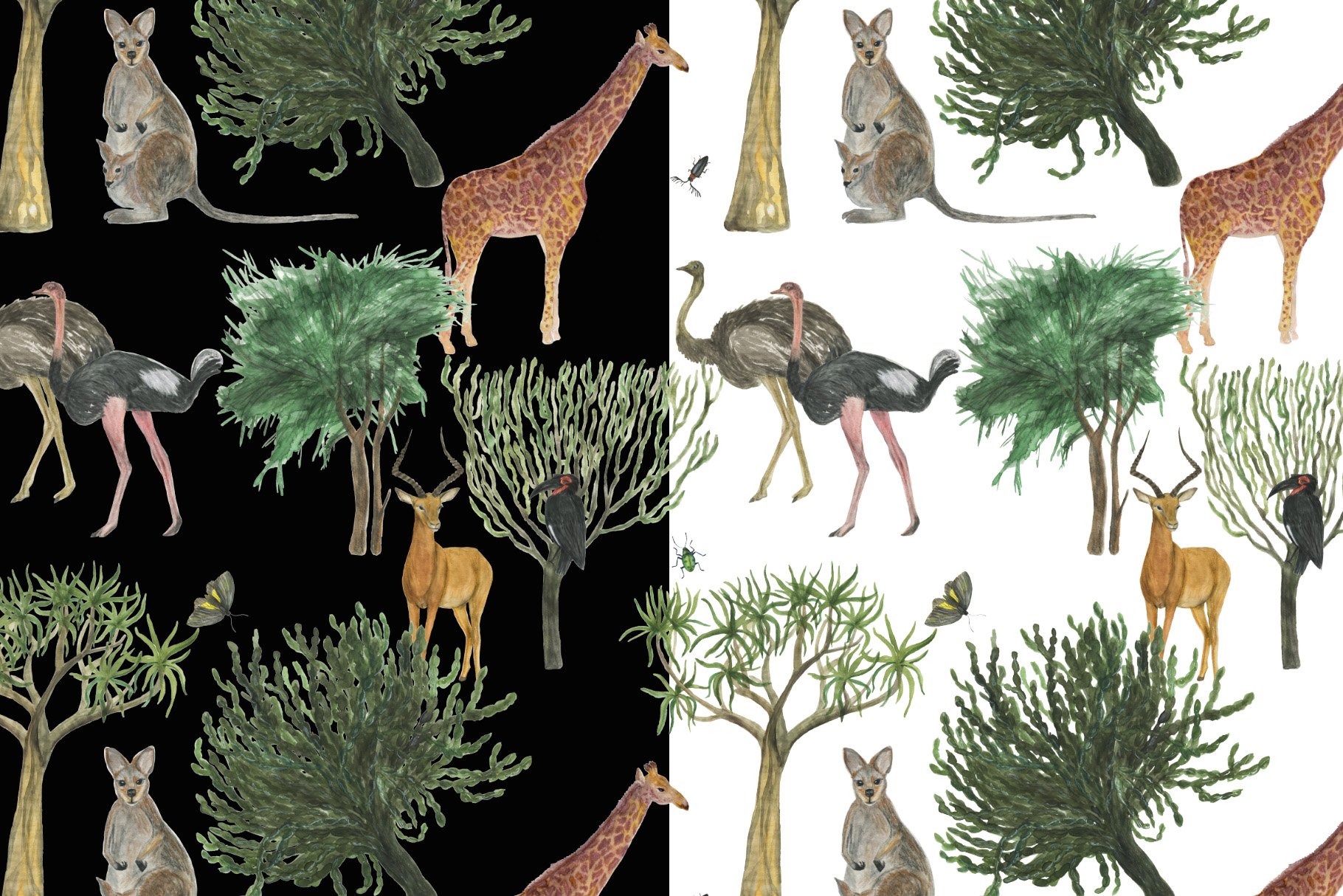 Safari Park - Watercolor Patterns.