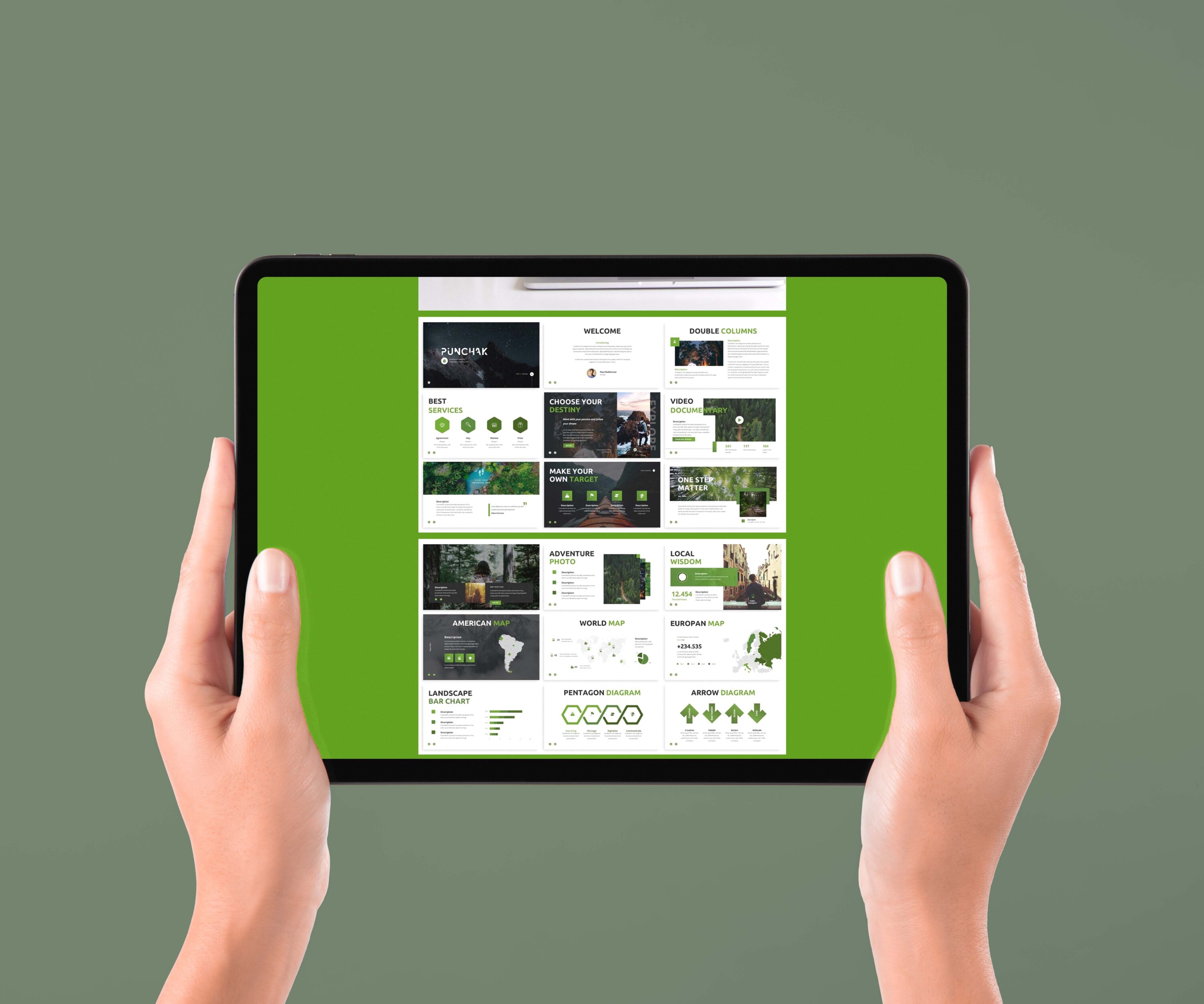 Puncak - Nature Keynote Template - Mockup on Tablet.