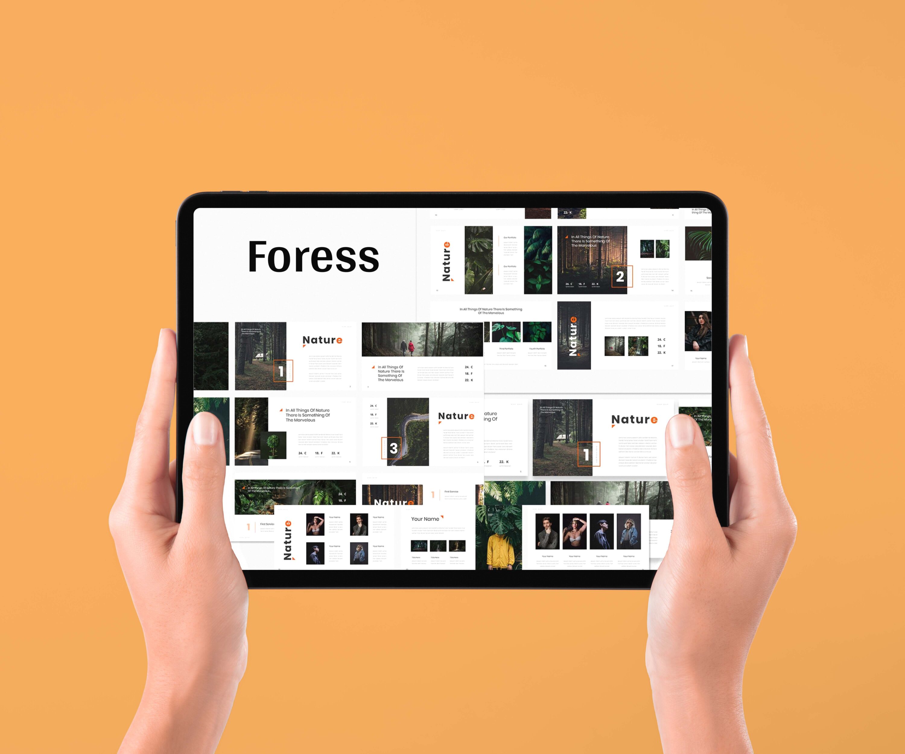 Foress - Nature Google Slide - Mockup on Tablet.