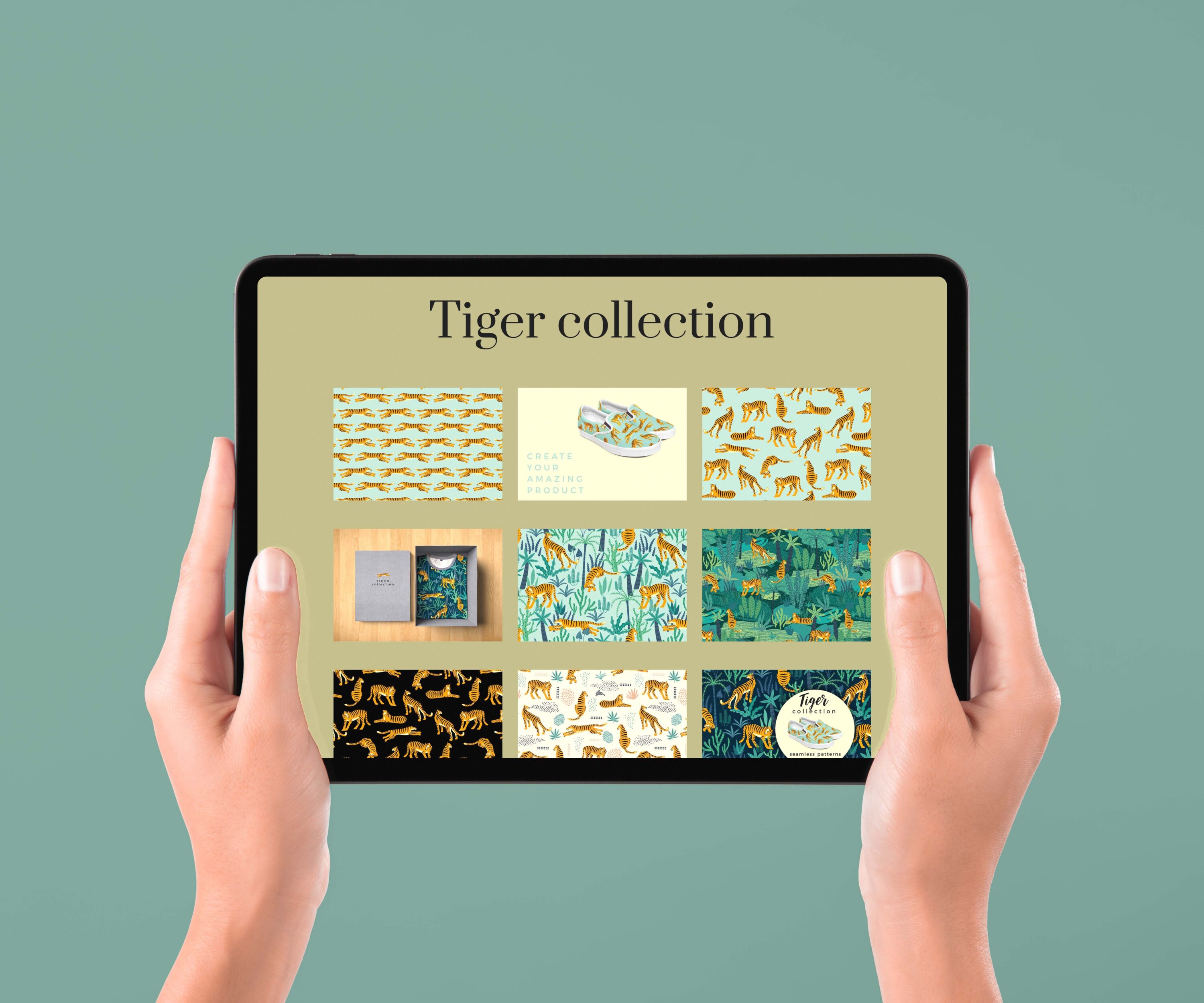 Tiger collection. Patterns & clipart - tablet.