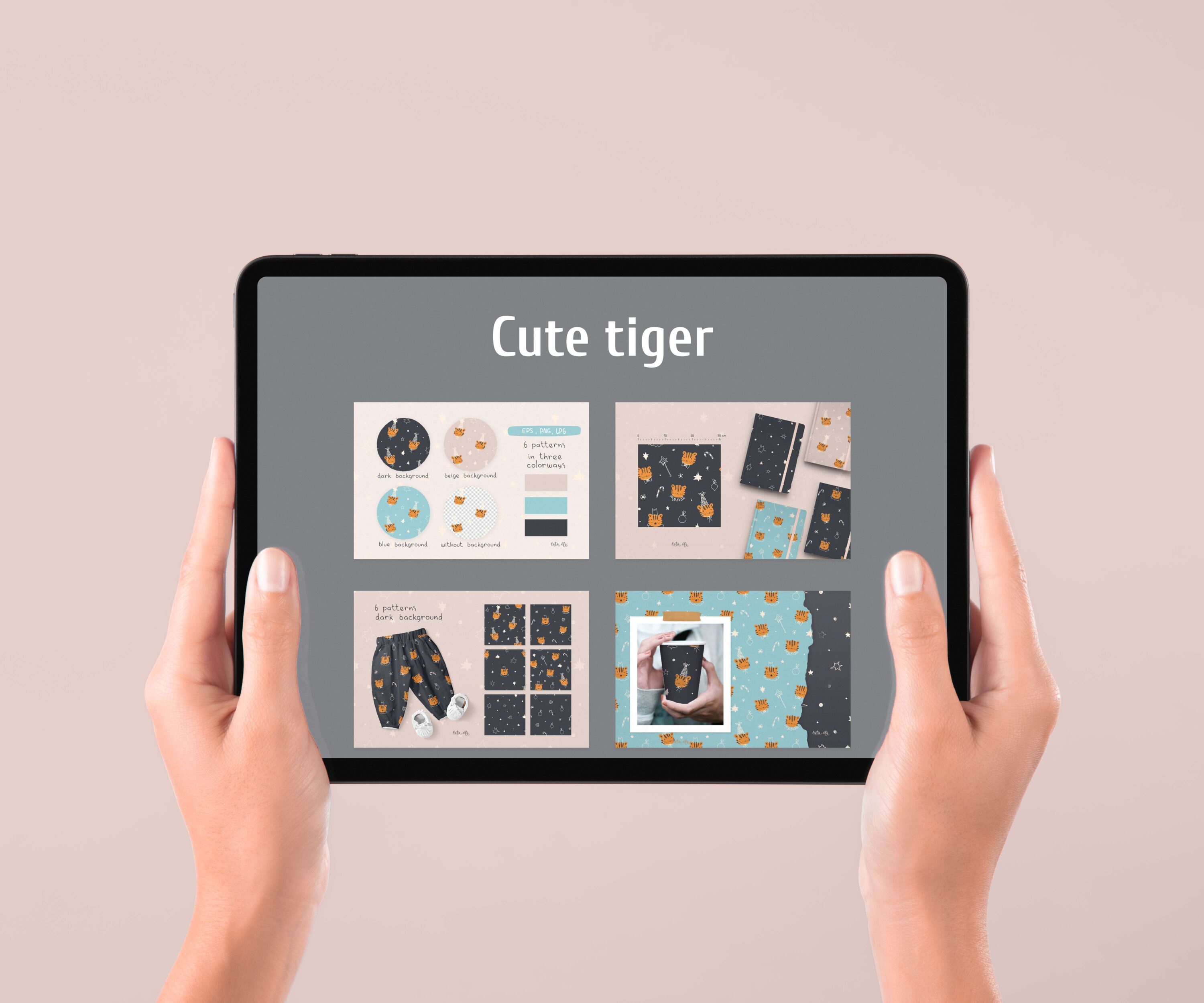 Cute tiger. Seamless pattern - tablet.