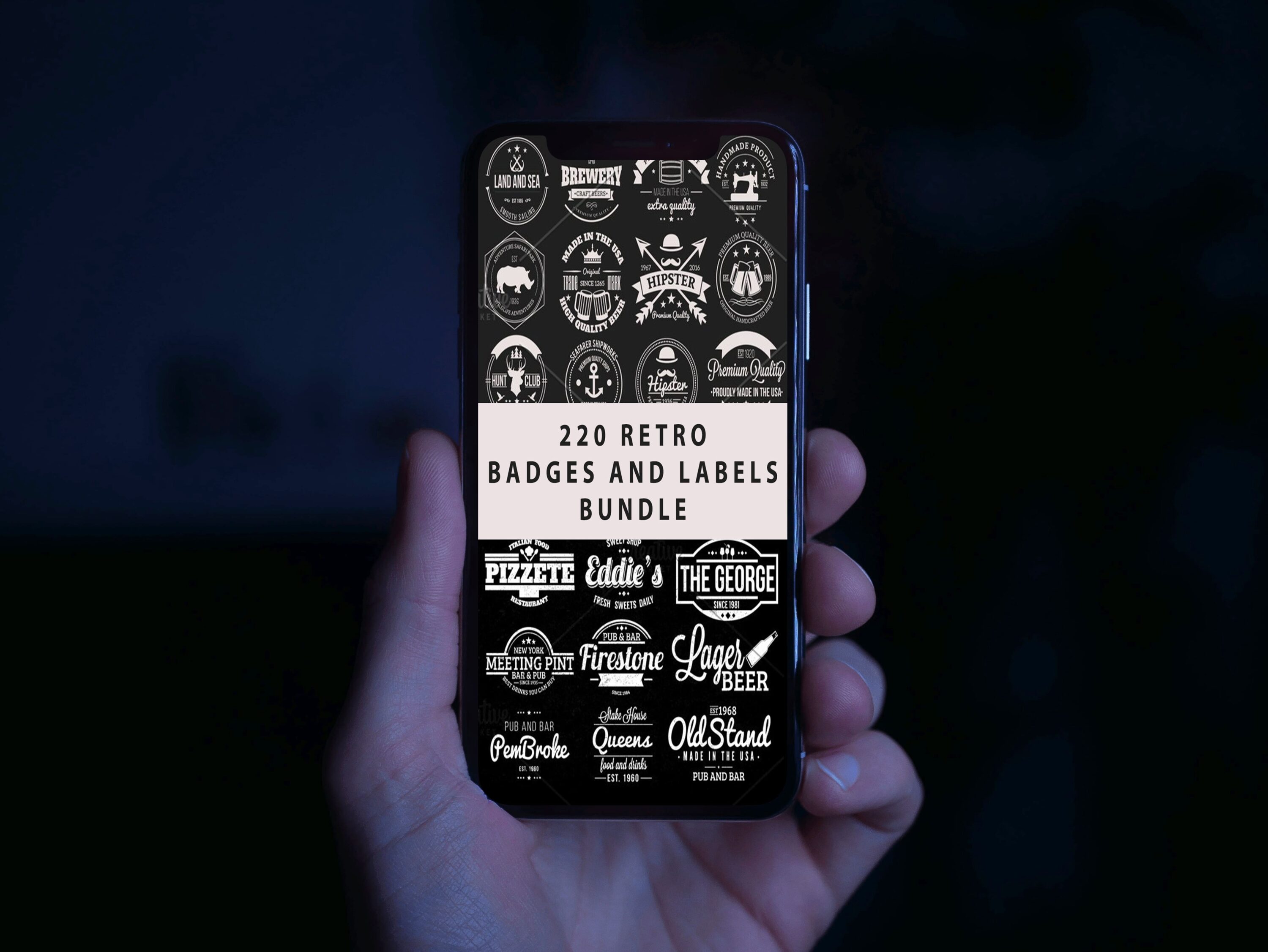Mobile option of the 220 Retro Badges and Labels Bundle.