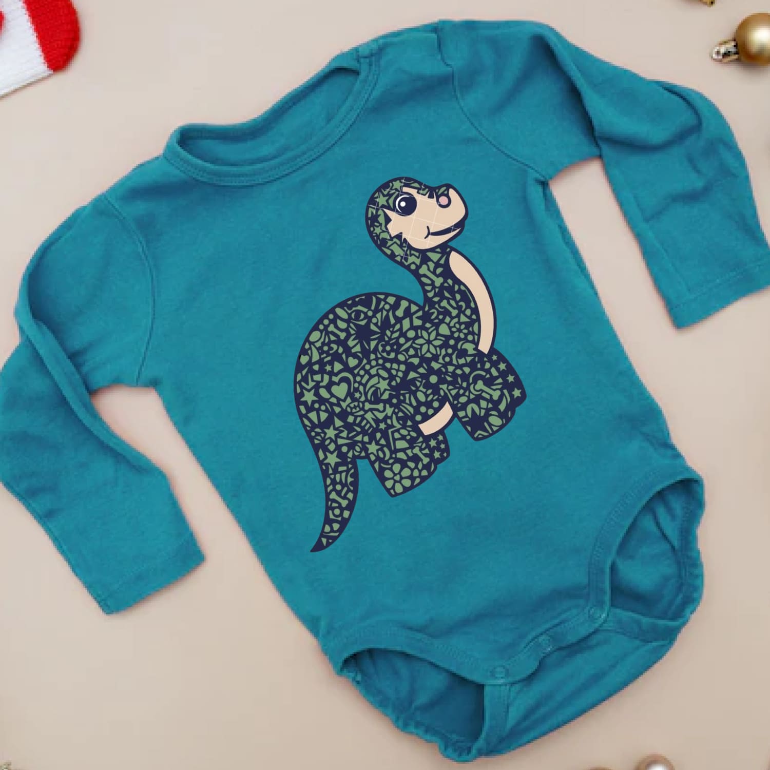 Baby bodysuit with a turtle on it.