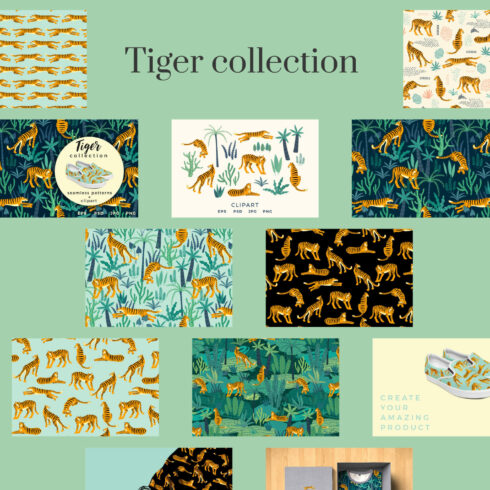 Tiger collection. Patterns & clipart.