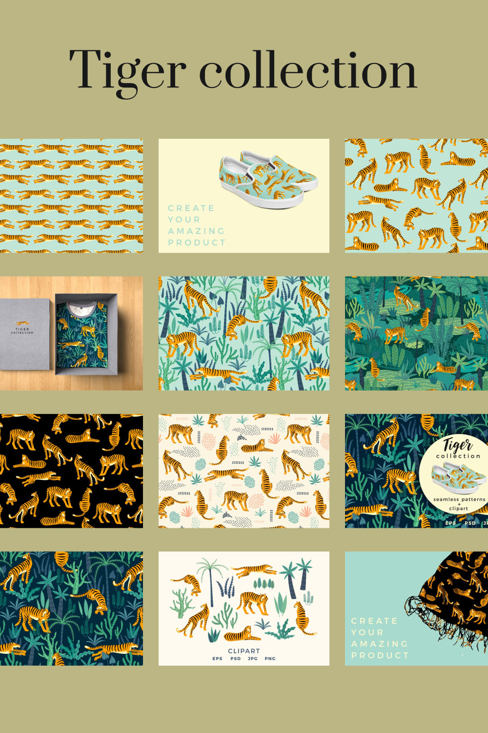 Tiger Collection. Patterns & Clipart.