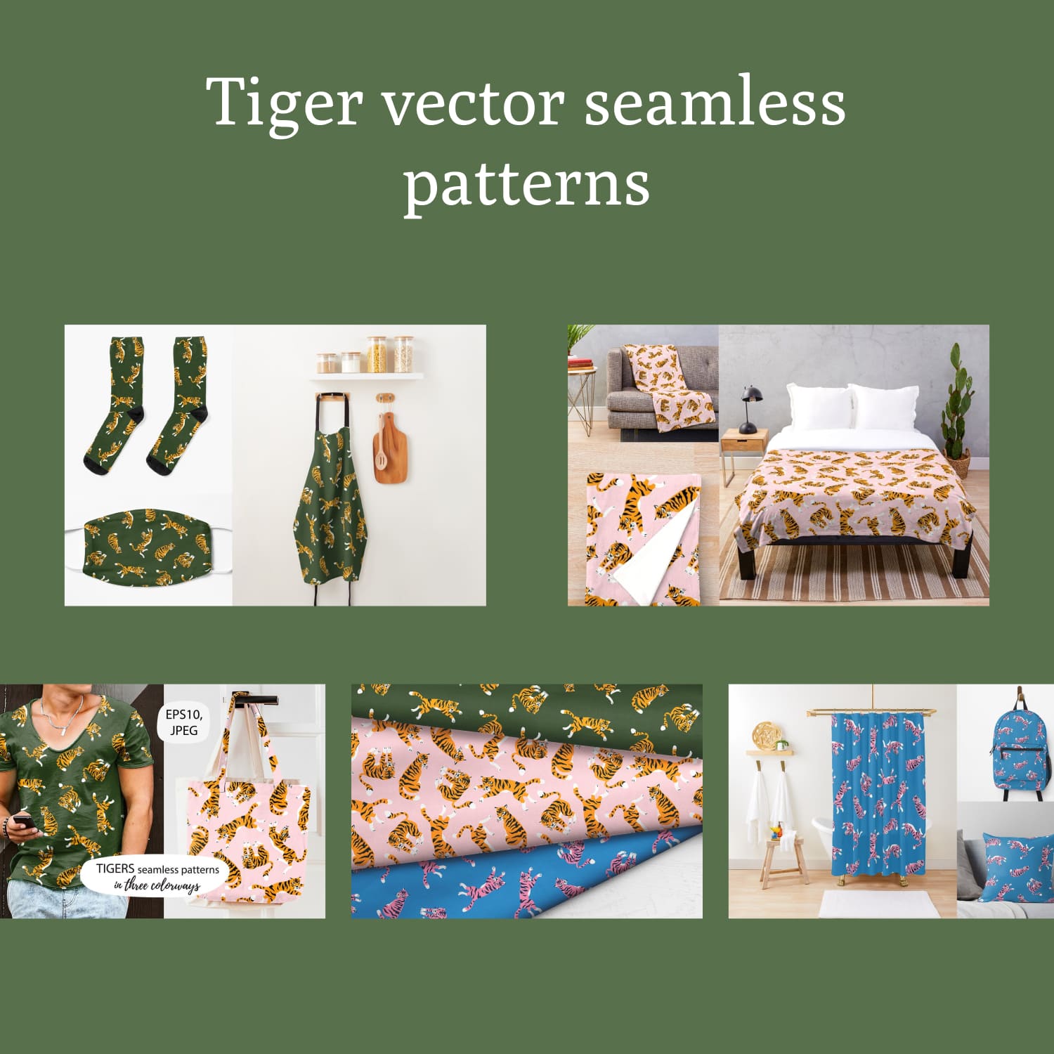 Tiger vector seamless patterns.