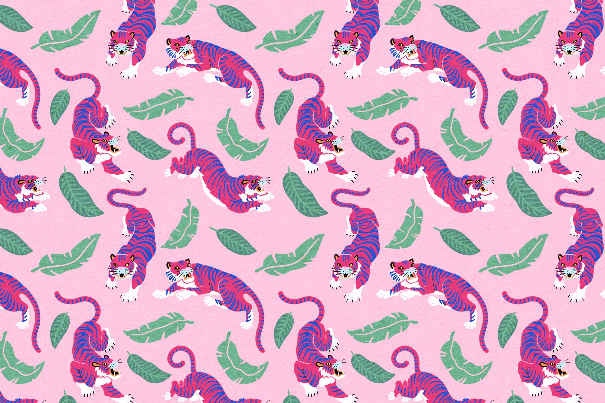  Neon Tigers Clipart and Pattern.