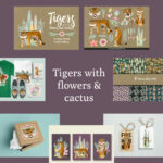 Tigers with flowers & cactus.