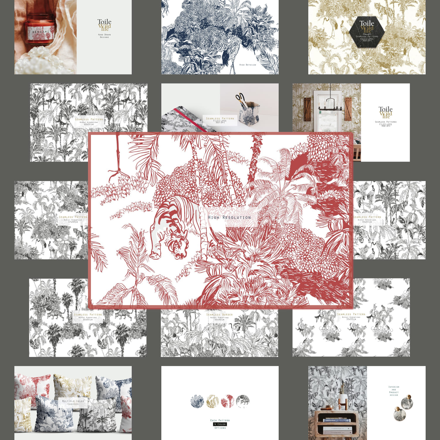 Toile Wildlife. Seamless Patterns cover.