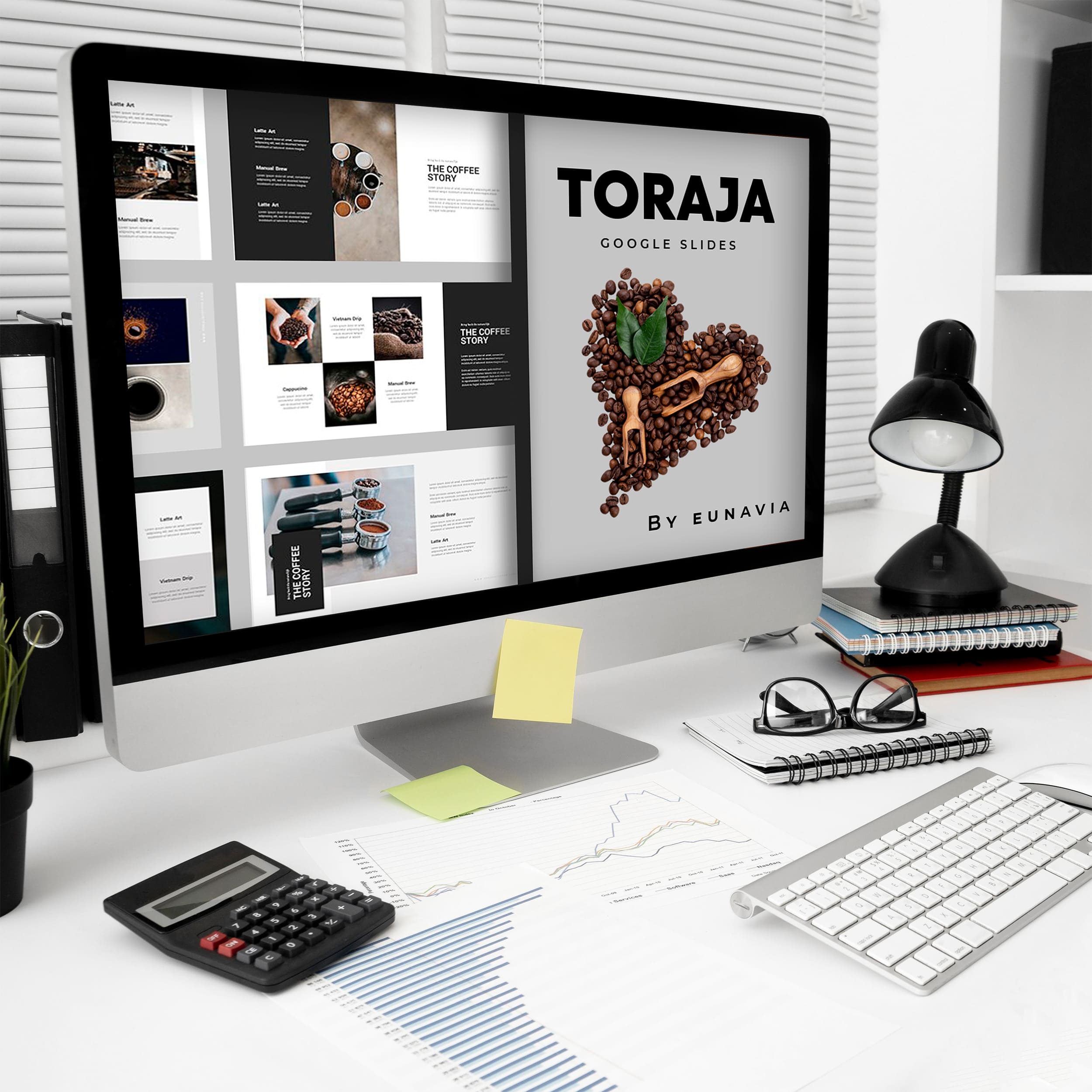 Toraja: Google Slides Template - Mockup on Desktop.
