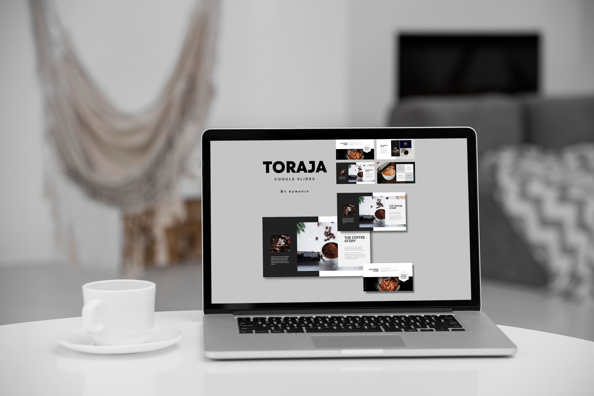 Toraja: Google Slides Template - Mockup on Laptop.