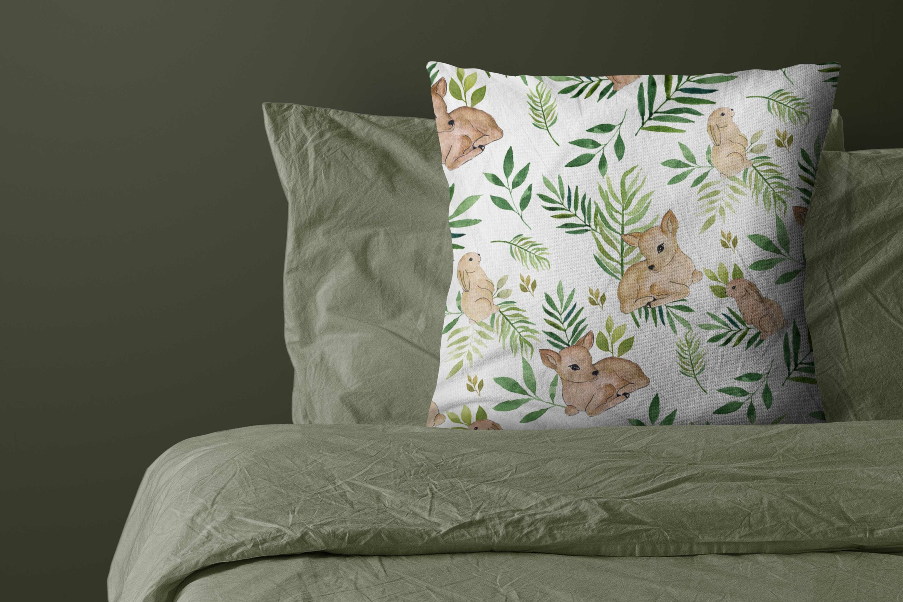 Seamless pattern with deer and rabbit
