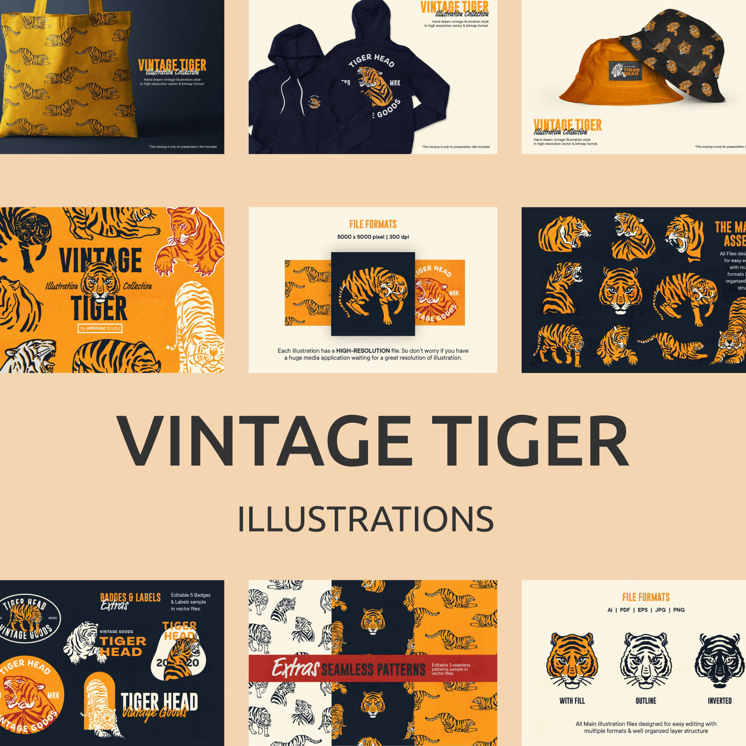 Vintage Tiger Illustrations.