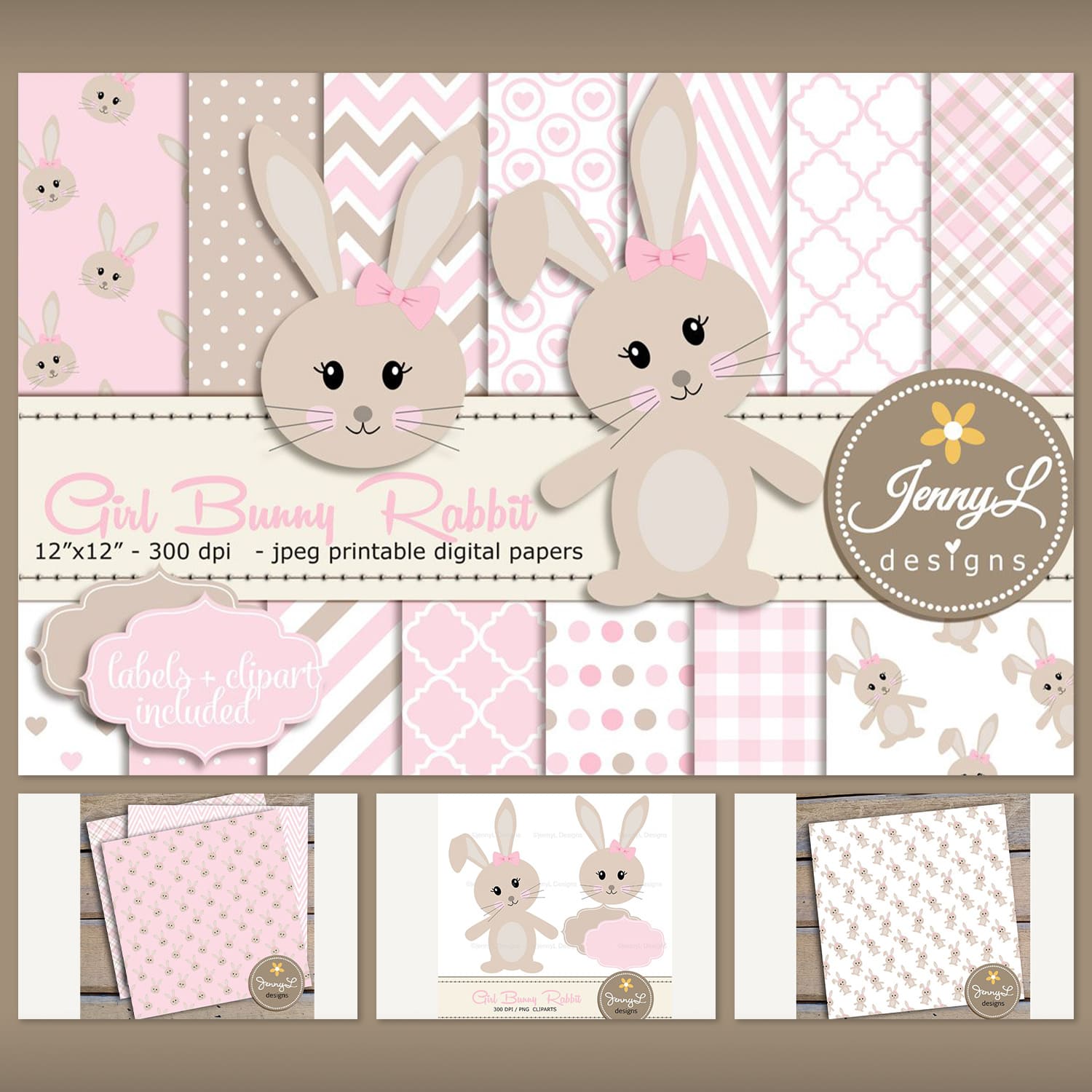 Save Girl Bunny Rabbit Digital Paper.