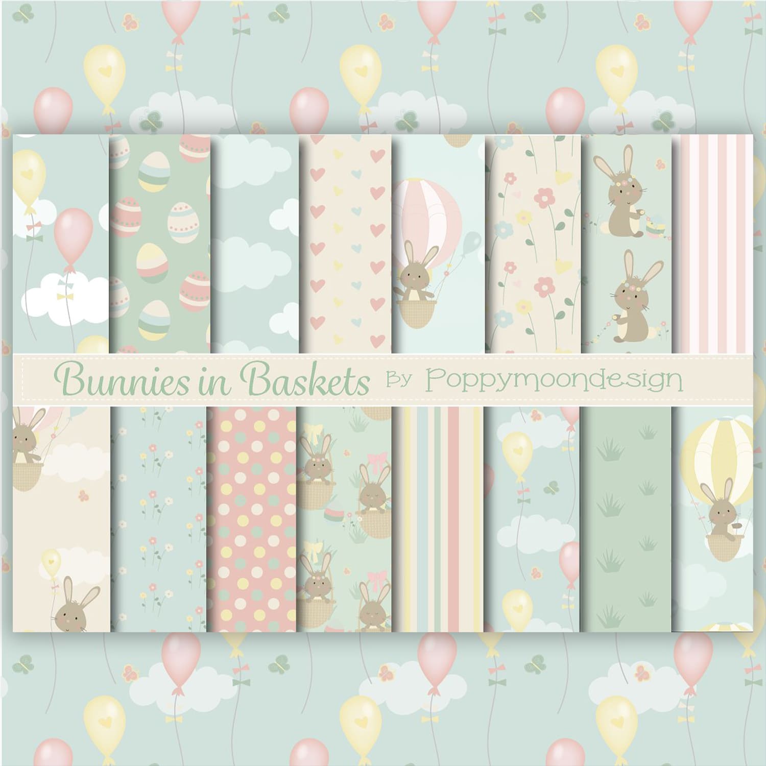 Bunnies in baskets-paper cover.