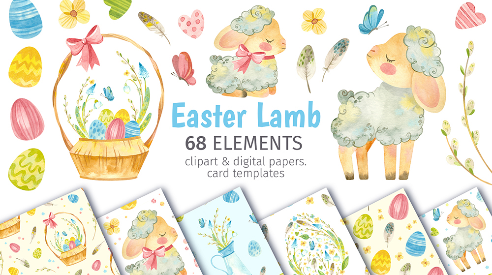 Easter Lamb Watercolor Clipart
