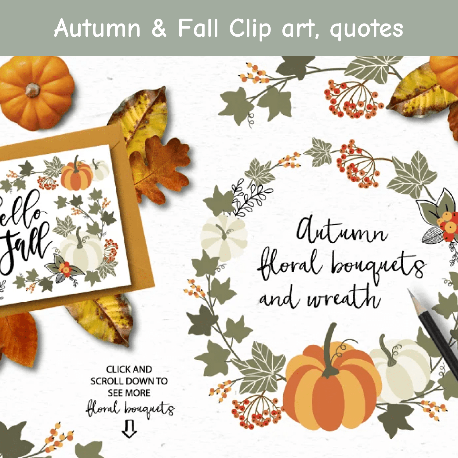 Autumn & Fall Clip art, quotes cover.