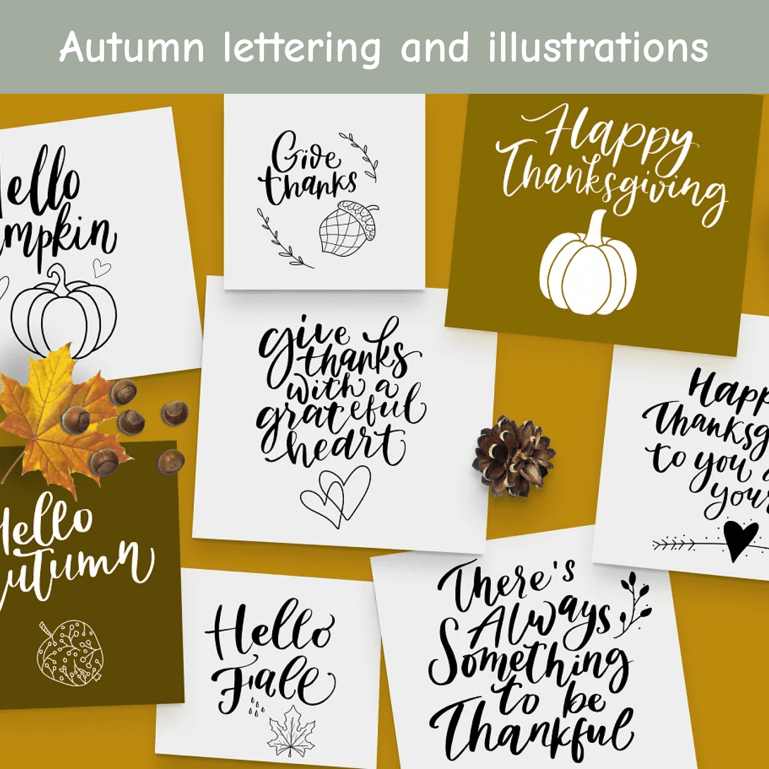 Autumn lettering and illustrations cover.
