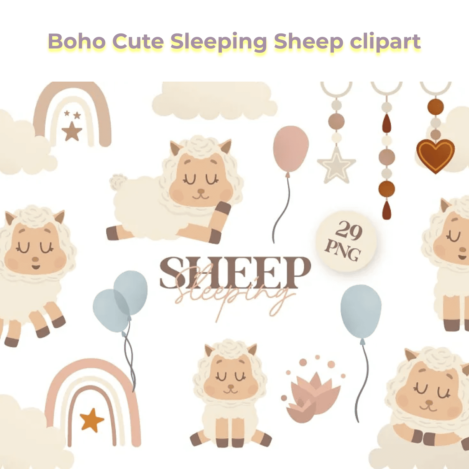 Boho Cute Sleeping Sheep clipart cover.