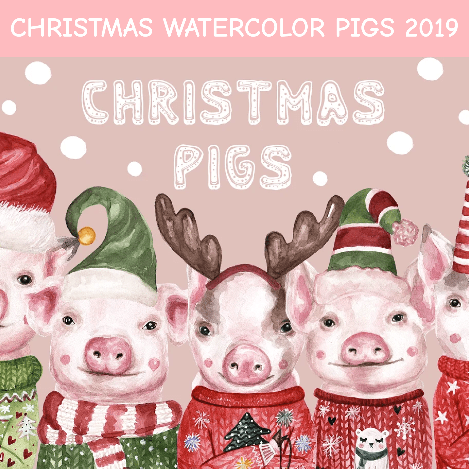 Christmas Watercolor Pigs 2019.