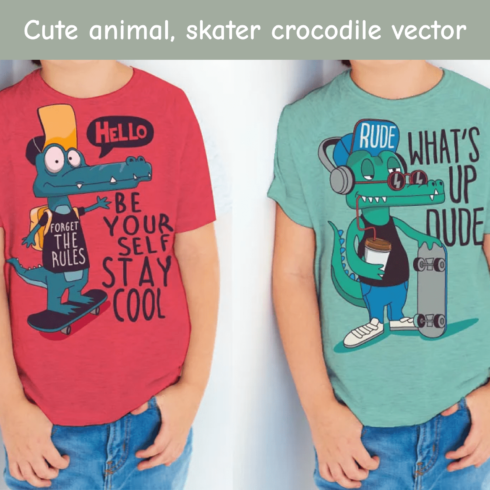 Cute animal, skater crocodile vector.
