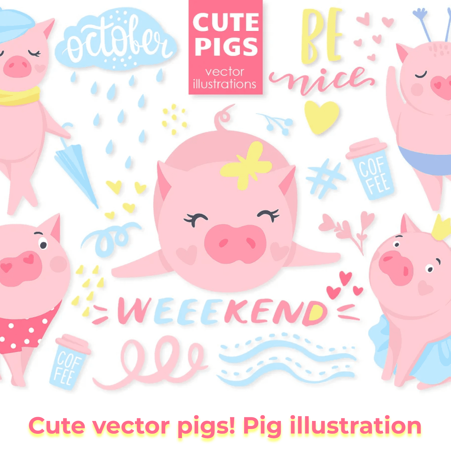 Cute vector pigs! Pig illustration. cover.