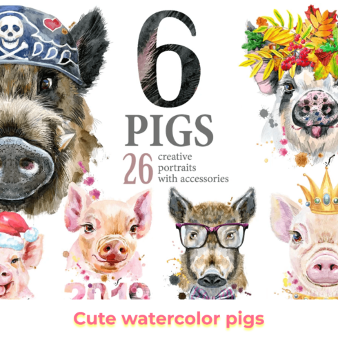 Cute watercolor pigs.