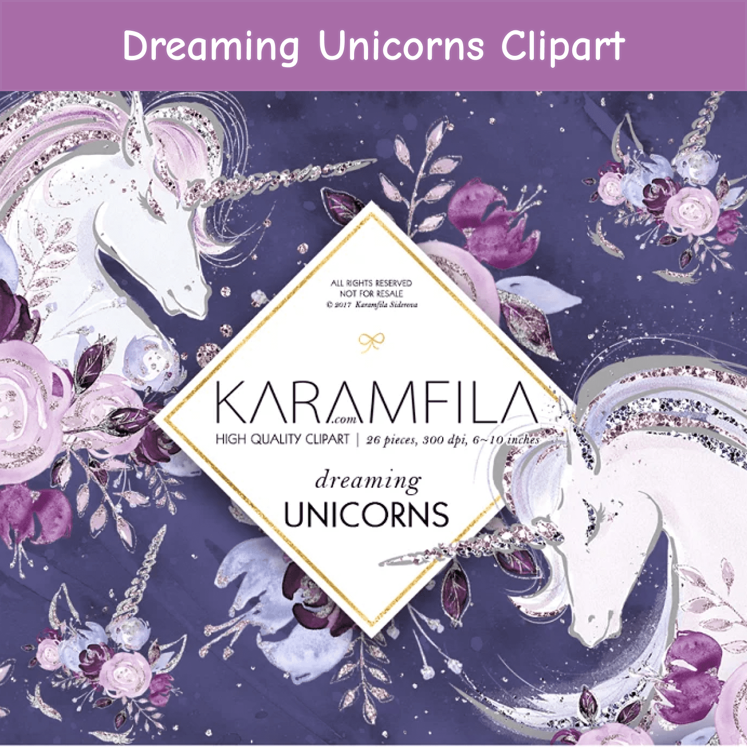 Dreaming Unicorns Clipart.