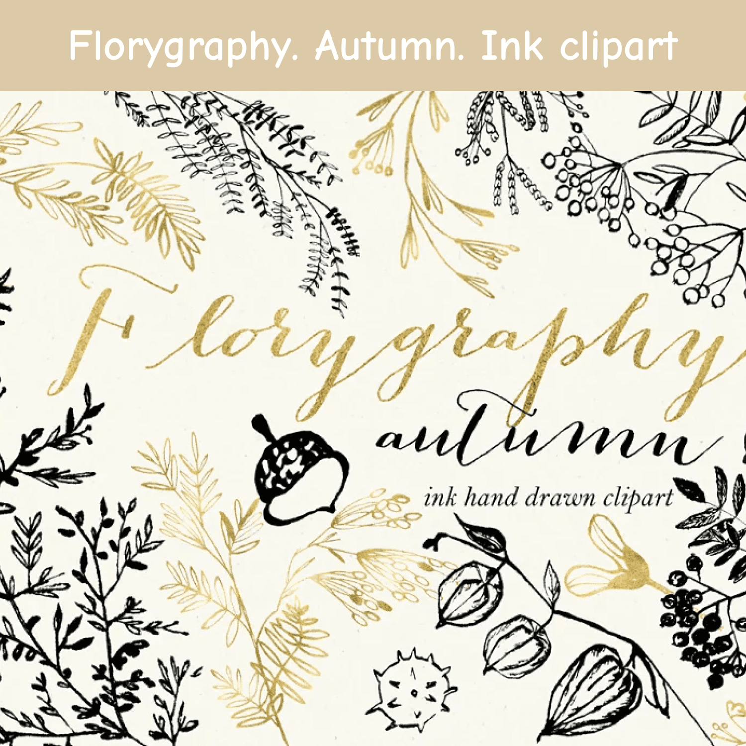 Florygraphy. Autumn. Ink clipart cover.