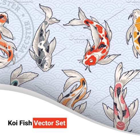 Group of koi fish on a blue background.