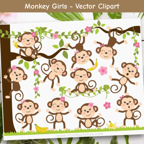 Save Monkey Girls - Vector Clipart.