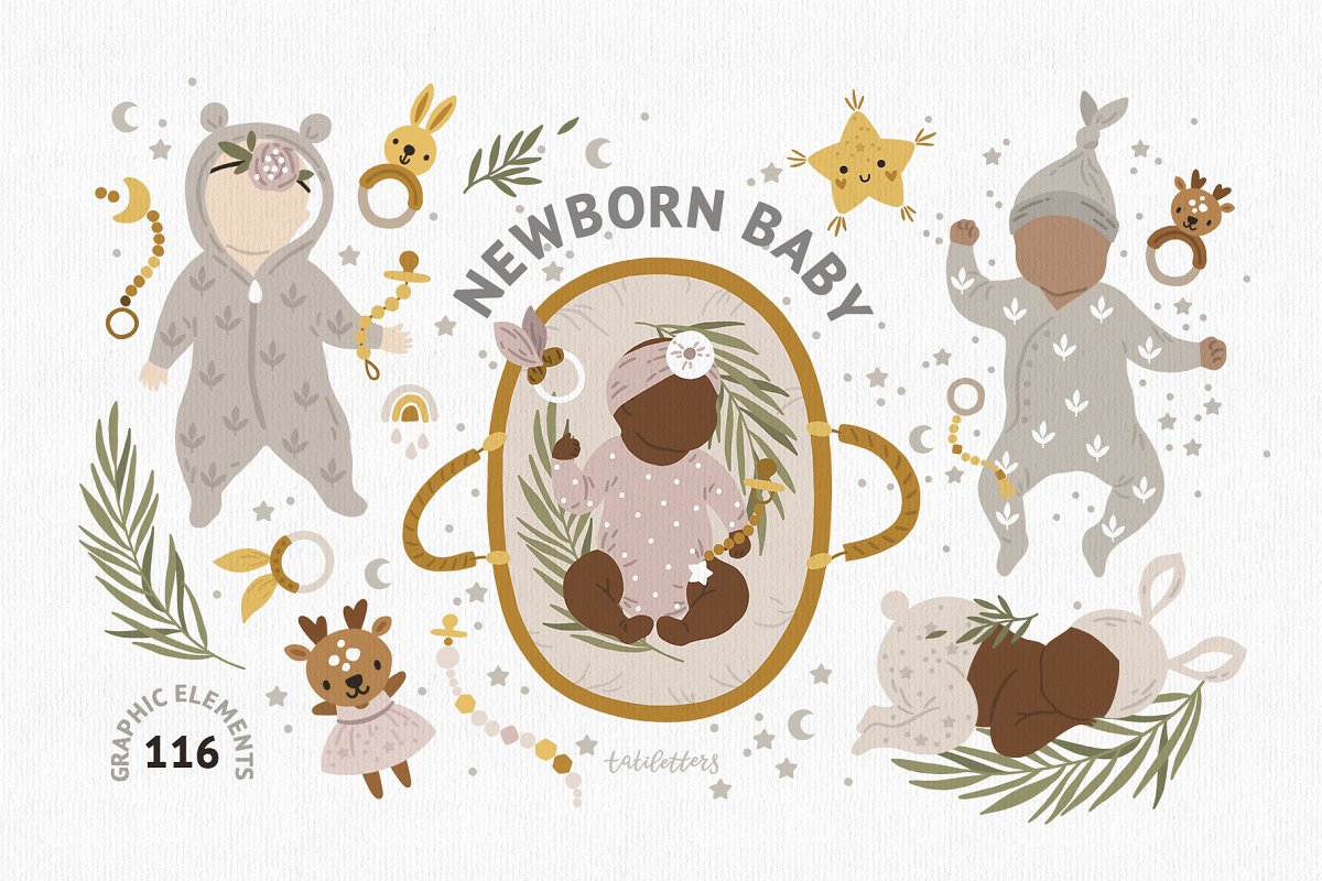 The main image preview of Newborn Baby Illustrations & Pattern.