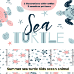Summer sea turtle Kids ocean animal.