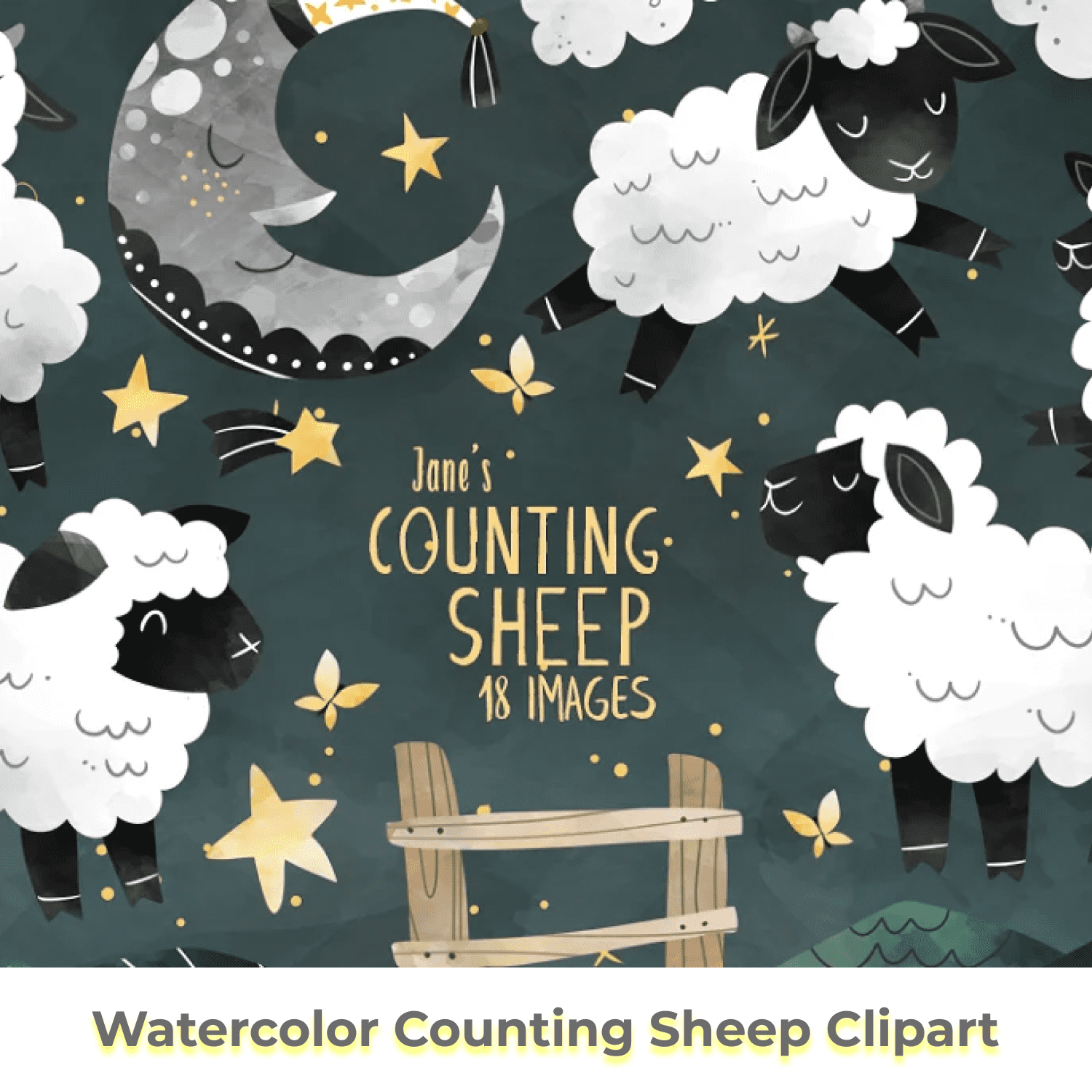 Watercolor Counting Sheep Clipart cover.