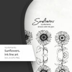 Sunflowers. Ink line art.